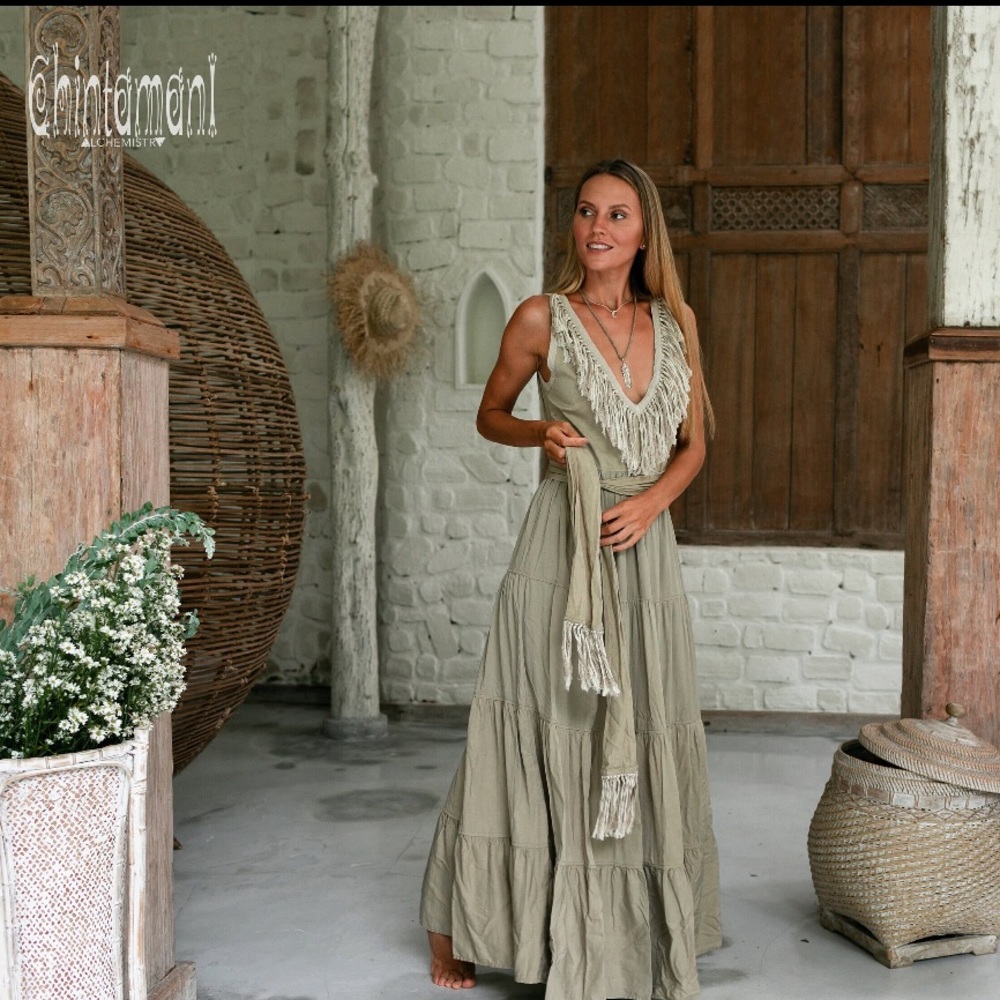 Chintamani Handmade bohemian tiered maxi dress with fringes - Picture 5 of 9